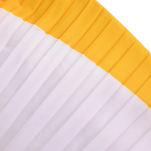 Detailed macro view of yellow and white pleated fabric texture with refined vertical creases