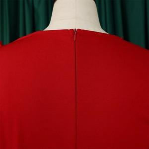 Close-up of the back neckline with a hidden red zipper on a mesh jumpsuit
