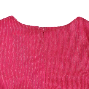 Detailed view of magenta pleated fabric with metallic lurex threads and hidden back zipper