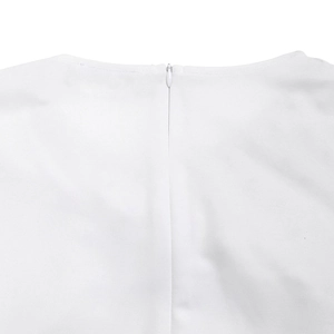 Detail of the high-quality back hidden zipper closure on the white mesh jumpsuit