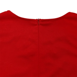 Close-up of the red jumpsuit's back neckline featuring a seamless invisible zipper
