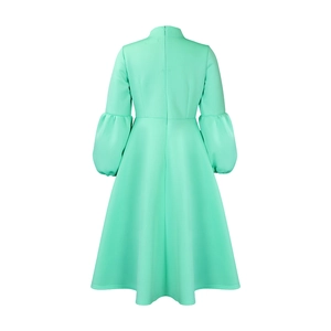 Back view of mint green puff sleeve dress with a sleek invisible zipper closure