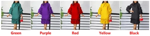 Five elegant dresses with ruffled sleeves and pearl accents in multiple color options