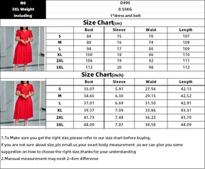 Size chart for V-neck pleated midi dress showing bust and waist measurements in cm and inches