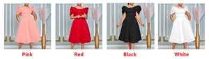 Collage de robes de cocktail élégantes à épaules dénudées en rose, rouge, noir et blanc