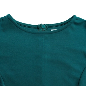Detail of elegant dark green pleated dress neckline with high-quality invisible zipper