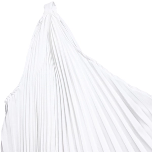 Detailed view of white pleated fabric with fine vertical accordion pleats for dresses
