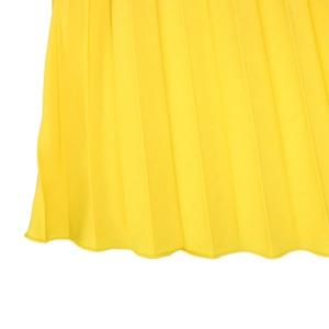 Macro detail of high-density pleats and hem stitching on a bright yellow summer A-line dress
