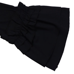 Detail of multi-layer ruffled sleeves on this elegant black summer dress for women