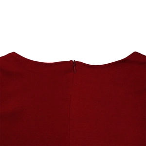 Close-up of the red dress back with a seamless invisible zipper and round neckline