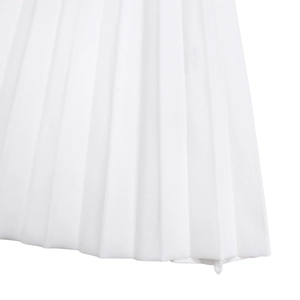 Close-up of white pleated chiffon fabric detail showing fine and even vertical pleats
