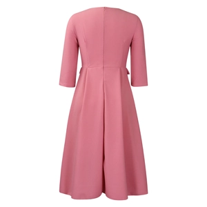 Detailed back view of a pinkish-purple pleated dress with concealed zipper and A-line silhouette