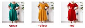 Three-color comparison of square neck dresses with butterfly sleeves and floral applique