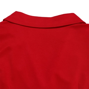 Detailed view of the red ruffle top collar with premium stitching and fine fabric texture