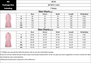 Size chart for long sleeve maxi dress showing measurements for S to 3XL with weights