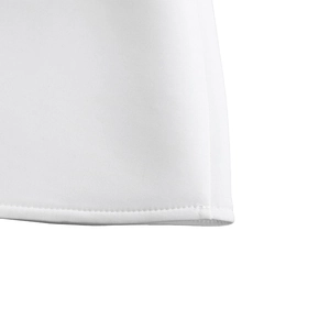 Detailed close-up showing the neat hem stitching on a white off-shoulder mermaid dress