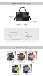 Detailed dimensions and multi-color options of the retro contrast crossbody square bag