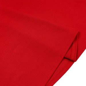 Detailed close-up showing the neat hem stitching and texture of the red square neck dress