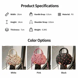 Three variants of the cherry print tote bag in white, pink, and black colors