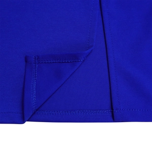 Macro shot of royal blue dress hem with professional reinforced double-needle stitching