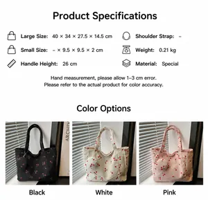 Spécifications de taille pour le sac fourre-tout en velours côtelé avec motif cerise