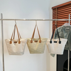 Sac Cabas en Paille Tissée pour Femmes Style Harajuku Japonais Minimaliste Sac à Main Épaule Grande Capacité Sac de Plage Décontracté Mode pour Dames