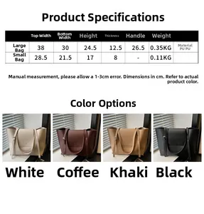 Detailed size specifications for minimalist PU leather tote bag in four classic colors