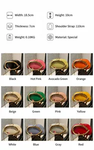 Detailed size chart and multi-color selection for metal handle semi-circle clutch bags