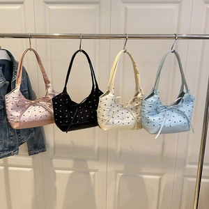 Nuevo Bolso Tote Acolchado con Lazo para Mujer Verano Bolso de Hombro de Gran Capacidad Casual Dulce con Patrón de Lazo