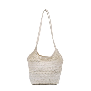 Cremeweiße Häkel-Tragetasche mit Blumenmuster und lässigen Schultergurten für Damen