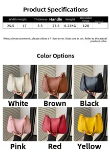 Detailed size specifications and multi-color options for the minimalist PU leather baguette bag