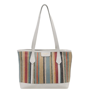 Grand sac cabas tressé à rayures colorées et poignées en cuir blanc pour voyage d'été