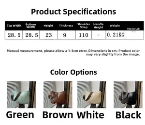 Size guide for PU leather tote bag showing 28.5cm width and detailed product dimensions
