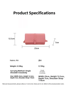 Sac bandoulière minimaliste en cuir PU rose dimensions 23x12,5x7cm avec sangle réglable