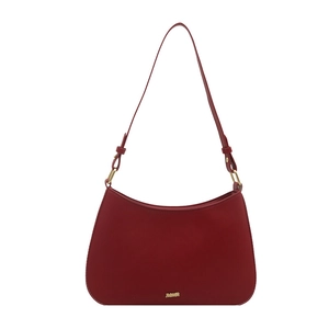 Classic dark red leather crescent underarm bag with gold hardware and adjustable strap