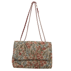 Ethno-Umhängetasche mit buntem Blumen-Jacquard und goldener Ketten-Schulterriemen