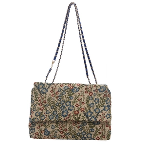 Floral jacquard shoulder bag with gold chain strap and vintage flower patterns