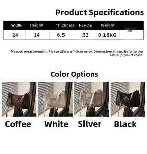 Detailed size specifications for crocodile pattern handbag with color options and dimensions