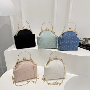 Elegant frame handbags in five colors with metal chain straps and gold-tone handles