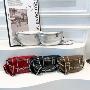 Sleek faux leather crossbody chest bags with metal chain in five trendy colors