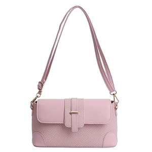 Roze Franse vintage schoudertas met lederen stiksels en goudkleurige metalen gesp detail