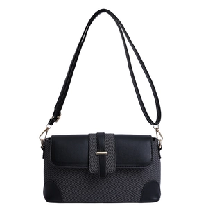 French vintage black patchwork shoulder bag with woven texture and gold metal details