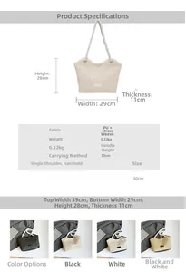 Detailed size specifications and multi-color view of this large straw tote bag