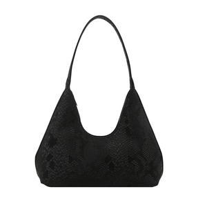 Chic black snakeskin hobo shoulder bag with minimalist U-shaped silhouette for women