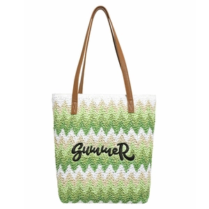 Gewebte Strandtasche mit grünen Wellenmustern und schwarzer Summer-Stickerei