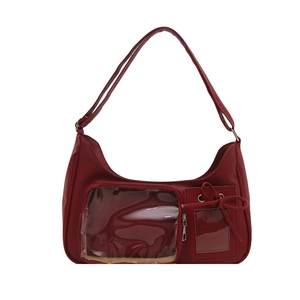 Σκούρο κόκκινο δερμάτινο Ita Bag με διαφανές παράθυρο και διακόσμηση με φιόγκο