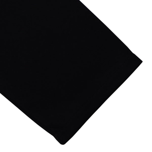 Detail shot of high-quality black fabric with precise stitching on dress sleeve