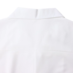 Close-up of a white professional blazer dress collar and back yoke stitching details