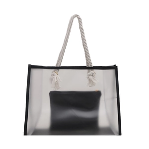 Chic transparent iridescent PVC tote bag with sturdy cotton rope handles and black inner pouch