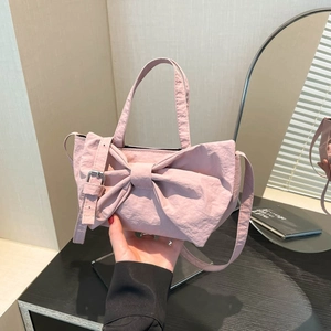 Sac à Main en Nylon avec Nœud pour Femmes Mini Sac Cabas Y2K Doux Sac à Épaule Bandoulière pour Navette Quotidienne Fête Shopping